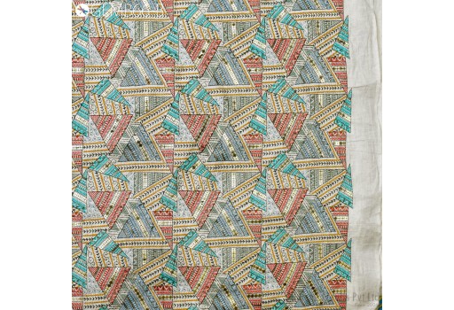 Ivory Indian Embroidered Flex Cotton Fabric by the Yard Embroidery Summer Dresses Party Costumes Bags Cushions Sewing DIY Crafting Fabric